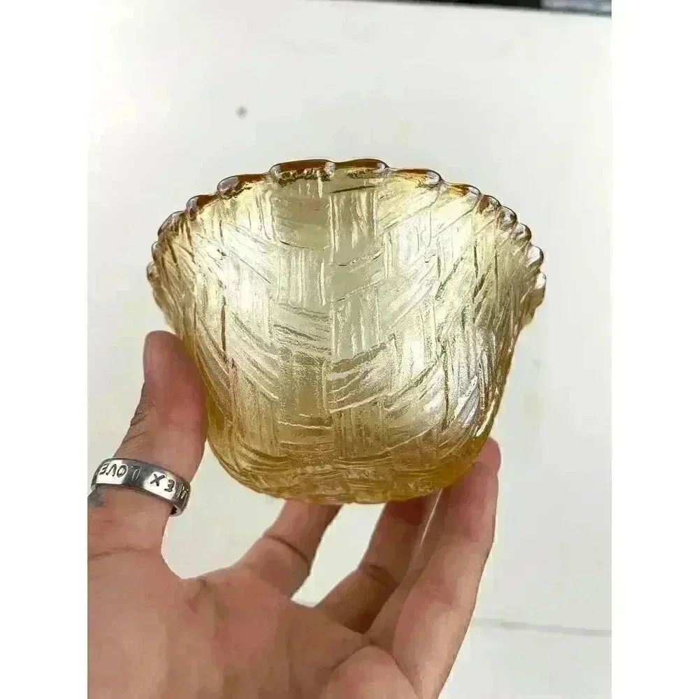 VTG Indiana Amber Carnival Glass Bowl Basket Weave Pattern‎ 2.5